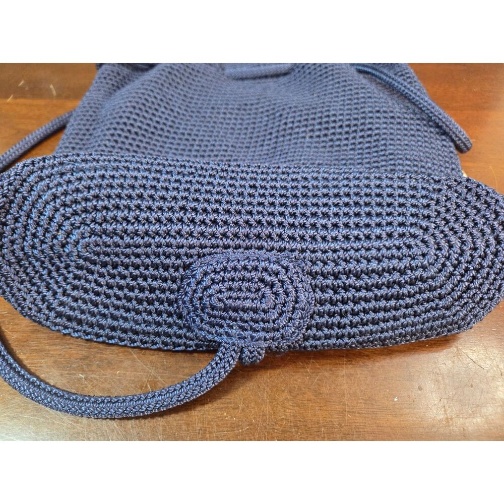 The Sak Blue Crochet Drawstring Backpack Purse Bag Boho Style
